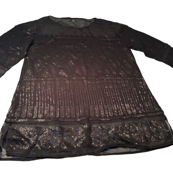 Adrienne Vittadini Collection Tunic Blouse Womens Sheer Sequin Top Long Sleeve - Picture 4 of 16